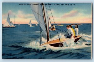 Long Island New York Postcard Greetings Manhasset Exterior c1940 Vintage Antique