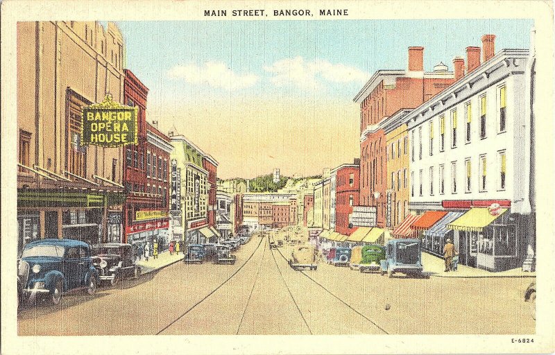 1947 Main Street Bangor Maine Vintage Postcard Standard View Card Antique Autos 