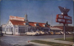 Salt Lake City Utah UT Hot Shoppes Late 40s Cars Art Deco Neon Sign Postcard