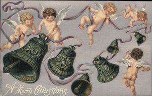 Christmas Angels Bells Embossed c1900s-10s Postcard