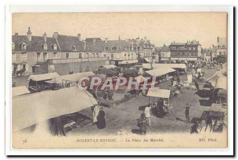 Nogent Rotrou Old Postcard The market place