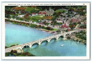 c1920 Aeroplane View Of New Key Bridge Georgetown College Washington DC Postcard
