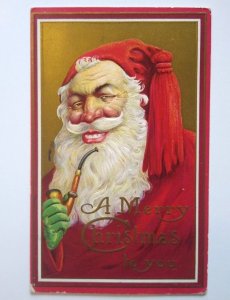 Santa Claus Postcard Long Beard Pipe In Hand Christmas Series 213D Stecher 1915 