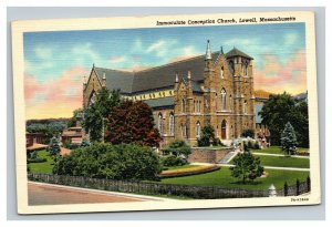 Vintage 1940's Postcard Immaculate Conception Church Lowell Massachusetts