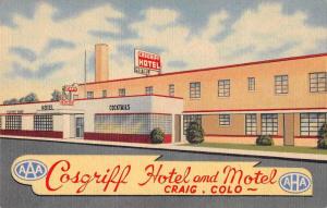 Craig Colorado birds eye view Cosgriff Hotel-Motel linen antique pc Y12445