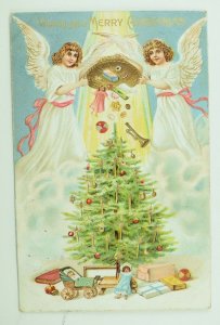 C.1900-10 Germany Embossed Angels Christmas Tree Toys Vintage Postcard F56