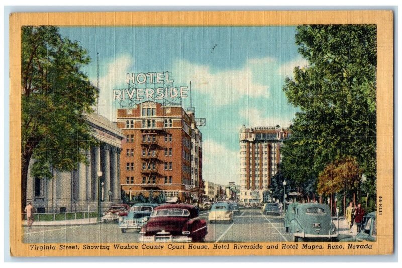 1954 Virginia Street Washoe County Court House Hotel Riverside Reno NV Postcard 