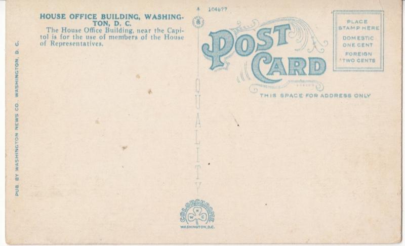House Office Building, Washington DC, 1910s-20s, unused Postcard
