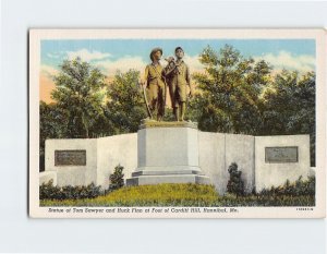 Postcard Statue of Tom Sawyer and Huck Finn at Foot of Cardiff Hill, Missouri