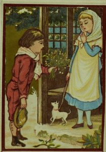 1880s Die-Cut Walking Dog Lovely Kids Holiday Christmas Victorian Trade Card P33