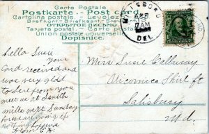 Millsboro Delaware Postmark 1911 to Salisbury MD Susie Callaway Postcard MJ