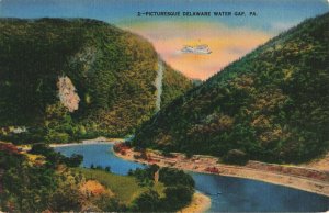 Plane Flying Over Delaware Water Gap Pa. Linen Postcard 2R4-630