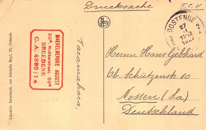 Belgium 1927 Ostende Kursaal Boulevard Van Iseghem Philatelic Interest  postcard