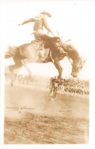 J37/ Calgary Canada RPPC Postcard c1940s Stampede Rodeo Bronco Cowboy 69