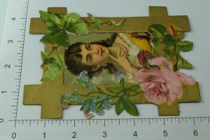 Victorian Trade Card In Die-Cut Frame Lovely Lady Yellow Dress CT220 