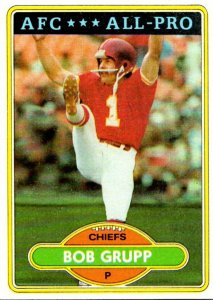 1980 Topps Football Card Bob Grupp P Kansas City Chiefs sun0390