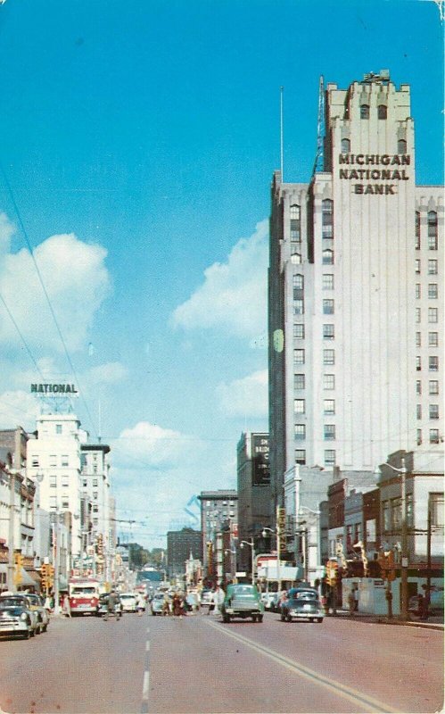 Postcard Michigan Flint Saginaw Street autos Truck Dexter 23-3559