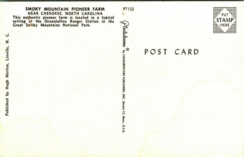 Cherokee Norte Carolina Nc Ahumado Mountain Pionero Granja Unp Vtg Cromo Postal