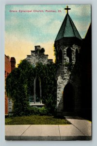 Pontiac IL- Illinois, Grace Episcopal Church, Street View, Vintage Postcard