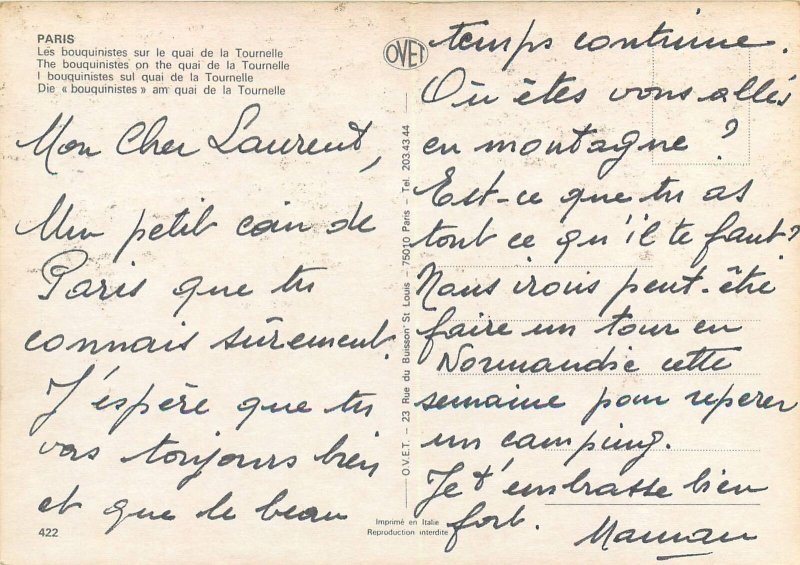 France Postcard Paris Tournelle quai