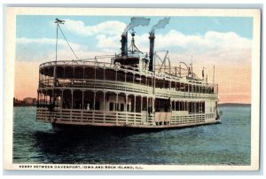 c1930's Ferry Between Davenport Iowa And Rock Island Illinois IL  Postcard