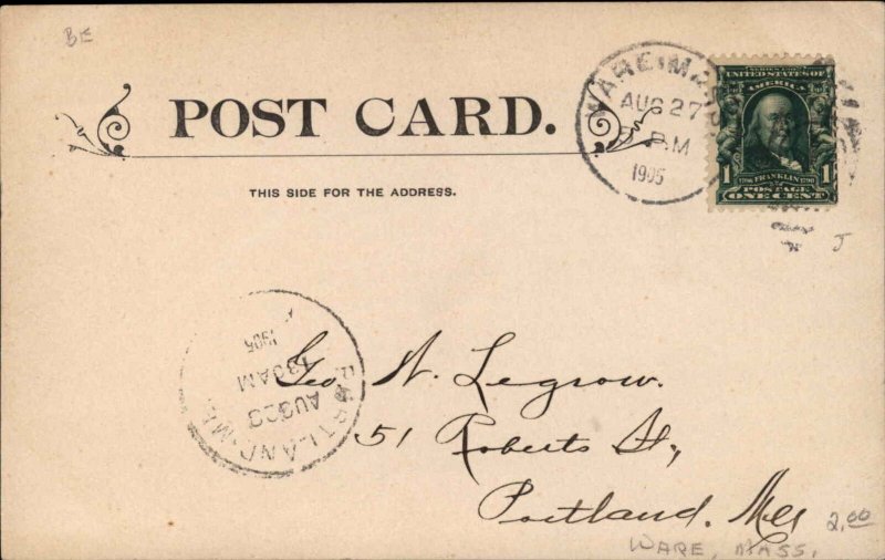 Ware MA Mansion House Block c1905 Real Photo Postcard