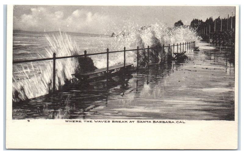 Early 1900s Where the Waves Break at Santa Barbara, CA Postcard