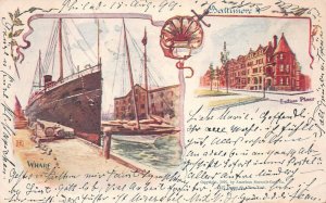 SHIP WHARF & EUTAW PLACE BALTIMORE MARYLAND POSTCARD 1899