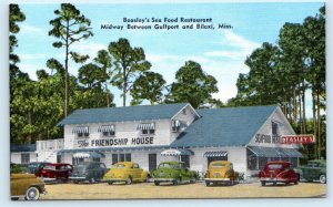 BEASLEY'S SEA FOOD RESTAURANT between GULFPORT & BILOXI, MS c1940s Postcard