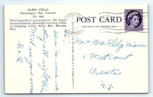 GANANOQUE, Ontario Canada ~ Roadside ALMA VILLA 1955 Blanche Day Postcard