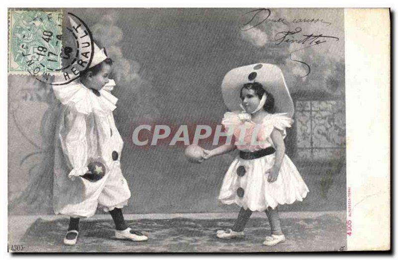 Old Postcard Diabolo Child Pierrot