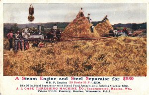 VINTAGE POSTCARD CASE STEAM ENGINE & STEEL SEPARATOR ADVERTISEMENT CARD 1900's