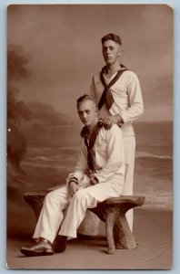 c1910's Two US Navy Sailors Studio RPPC Photo Unposted Antique Postcard