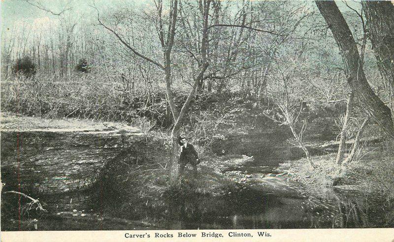 Carver's Rock below Bridge C-1910 Clinton Wisconsin postcard 5873