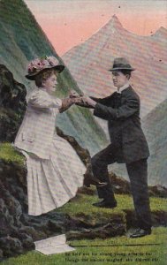 Romantic Couple Holding Hands By Mountains 1908