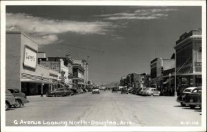 Douglas AZ G Avenue North Cars Storesc1950 Real Photo Postcard