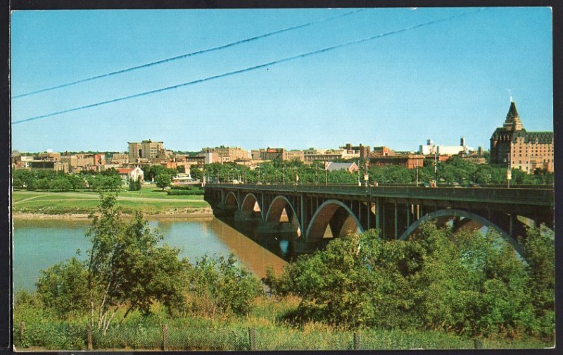 SK Panoramic Saskatchewan River SASKATOON Skyline - Chrome 1950s-1970s