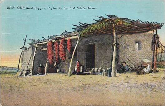 Mexico Chili Drying In Front Of Adobe Home 1941
