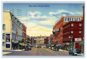 1944 Main Street View Cars Freeses Building Bangor Maine ME Vintage Postcard