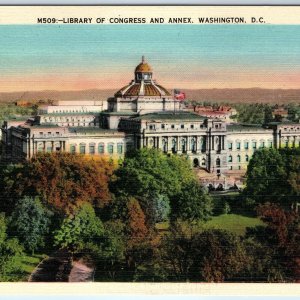 c1940s Washington DC Library of Congress Birds Eye Sunset Nice Linen PC Vtg A228