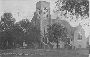 Marine City Michigan ME Church Street View Antique Postcard K40439