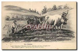 Old Postcard For Illustrator fields hitch Oxen Farmer Folklore