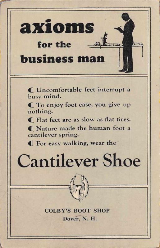 Dover New Hampshire Colby's Boot Shop Cantilever Shoe Ad Postcard J927892