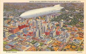 US Airship Dirigible over Houston Texas linen postcard