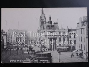 Old PC - Aberdeen: Castle Street & Municipal Buildings showing Trams