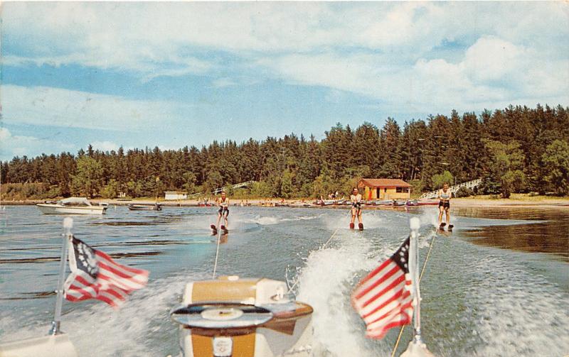 Brandy Wine Lake Michigan~3 Guys Waterskiiing~1959 Postcard
