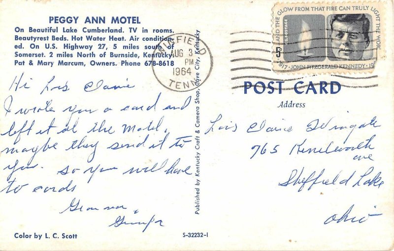 Burnside Kentucky Peggy Ann Motel Vintage Postcard AA39657