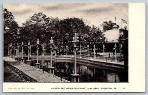 Scranton   Pennsylvania   Luna Park  Lagoon and Merry Go Round   Postcard  c1907