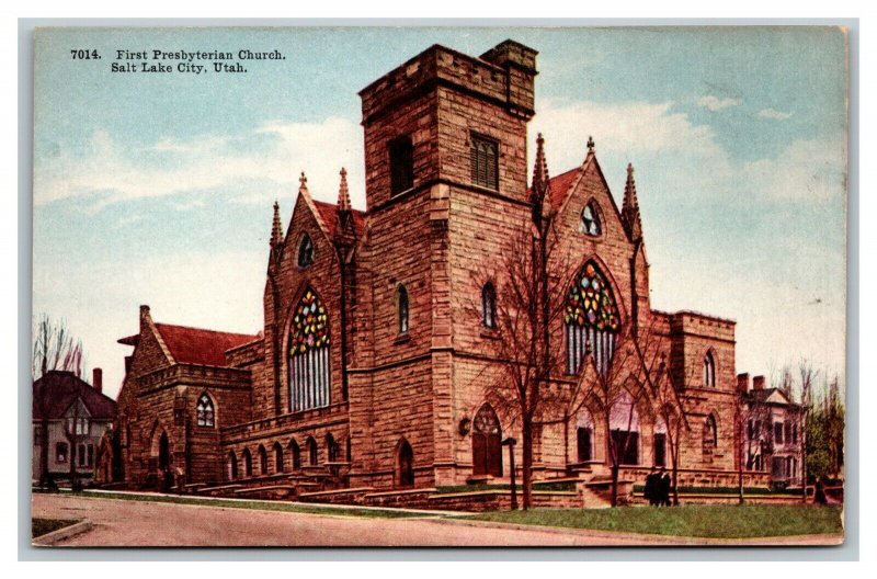 Vintage 1910's Postcard First Presbyterian Church Building Salt Lake City Utah