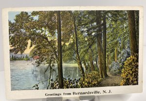 Vintage 1930s Greetings From Bernardsville NJ New Jersey Lake Scene Postcard